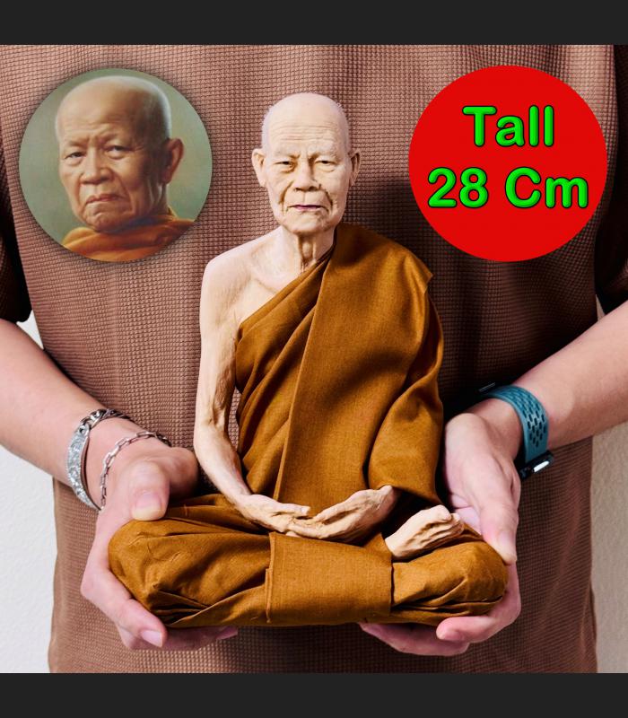 Lifelike Fine Art Monk Statue Lp Mahabaue Meditation Peaceful Thai Amulet #17282